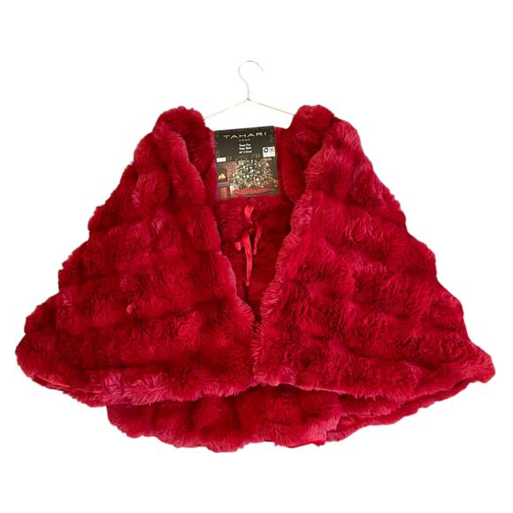 TAHARI Ruby Red Faux Fur Tree Skirt 60" Luxury Christmas Holiday NEW - Picture 9 of 10